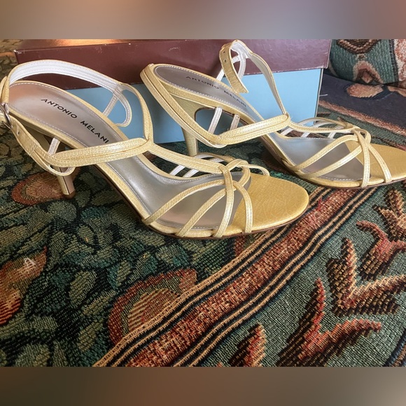 Pearly Ivory Strappy Leather Antonio Melani Heels - Picture 6 of 7